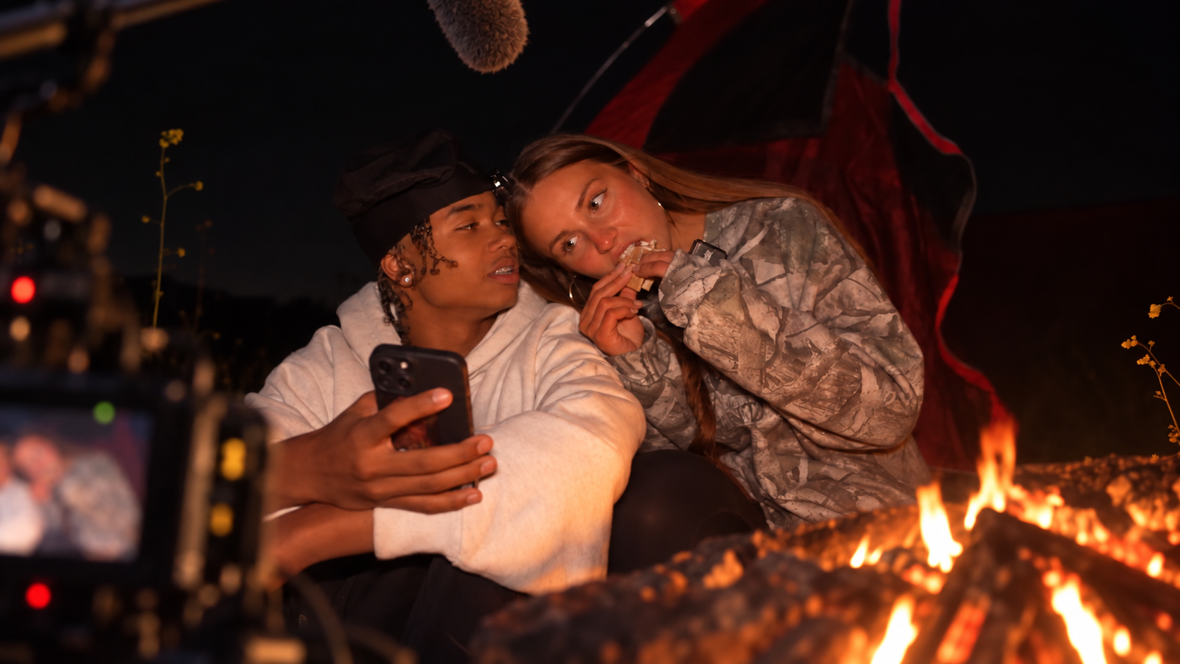 Piper Rockelle and Capri filming a camping segment